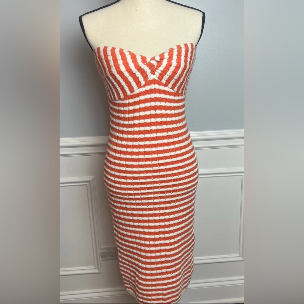 Willow and Wind Strapless Orange and White Striped Sweater Dress Size M
